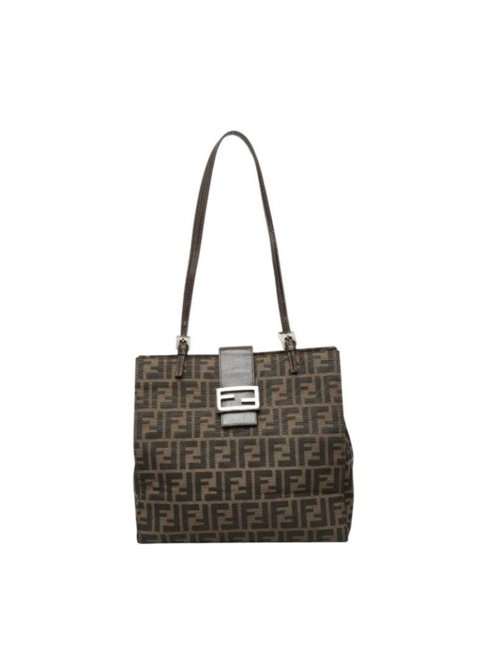 Fendi Zucca Tote Shoulder Bag Brown Canvas Leather